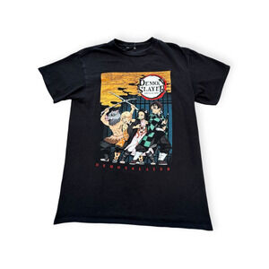 Demon Slayer Black Crew Neck Short Sleeve Cotton Men All Seasons T-Shirt Medium
